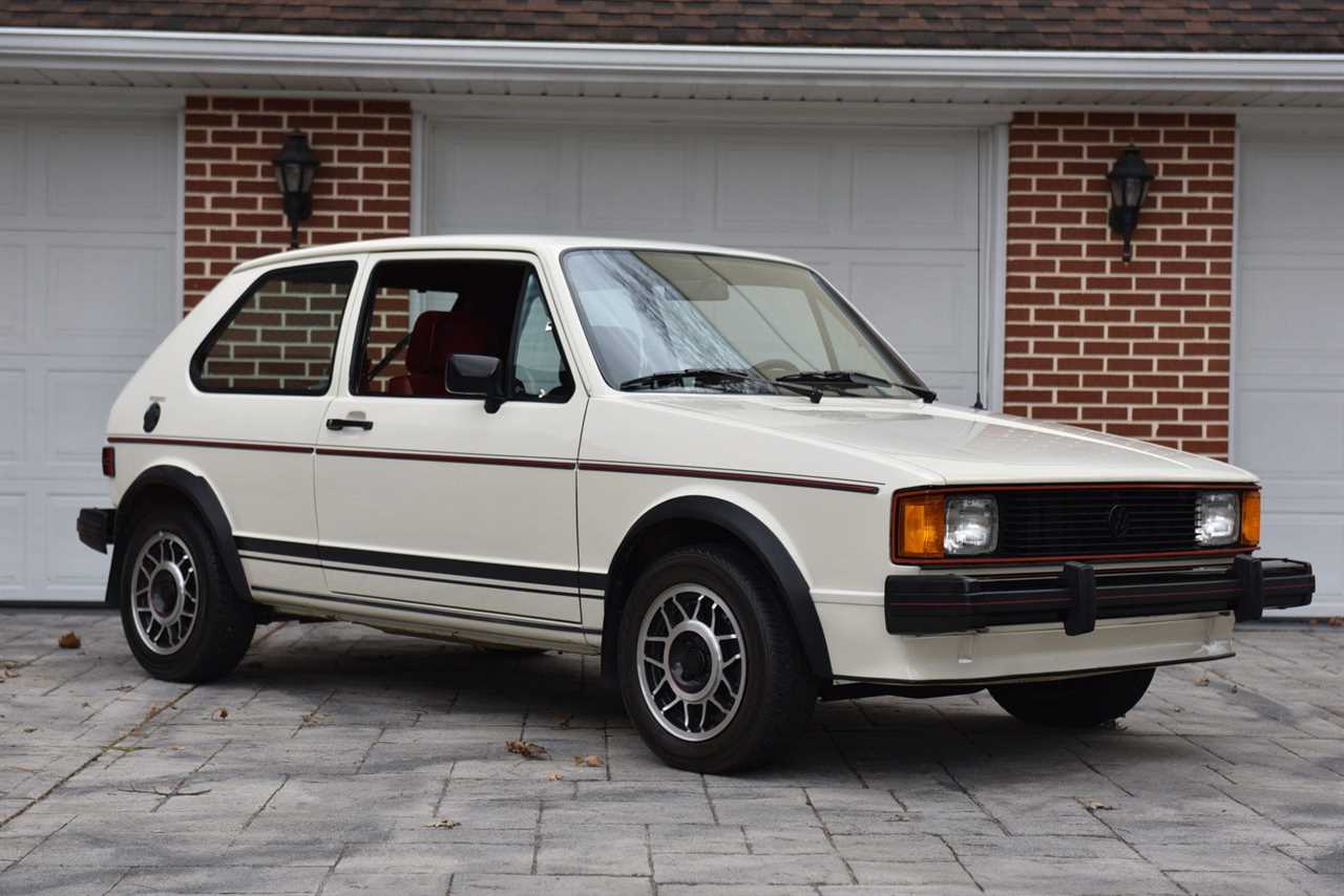 The 1983 Volkswagen Rabbit GTI was fitted with a turbocharger system by Callaway Turbosystems in Old Lyme, Conn.  It's finished in a cashmere white paint job with a red velor-like material interior.  It has an inline-four engine and a five-speed manual transmission.