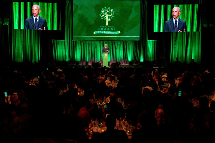 Former President Barack Obama speaks at the Sandy Hook Promise 