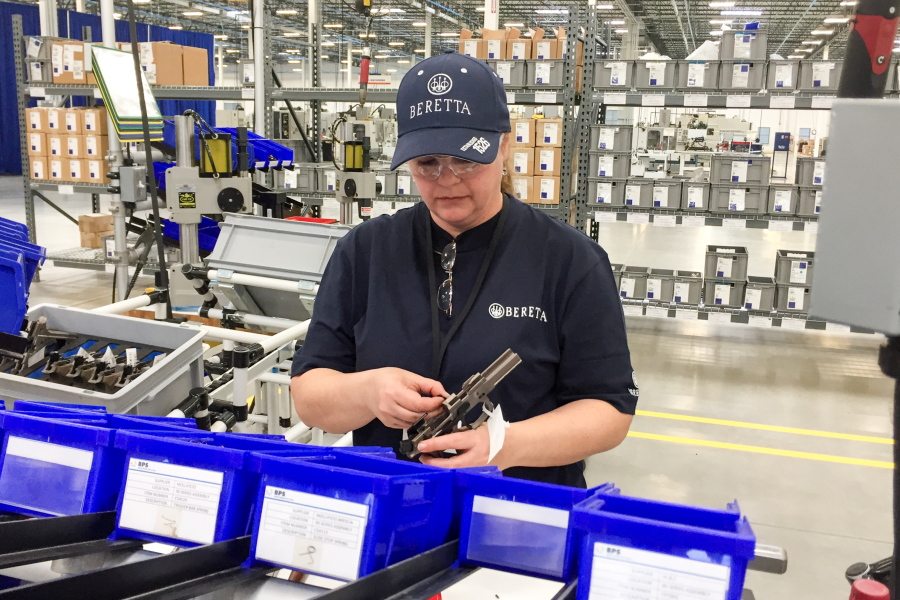 A worker assembles a handgun Friday at the new Beretta plant in Gallatin, Tenn. The Italian gun maker has cited Tennessee's support for gun rights in moving its production from its plant in Maryland.